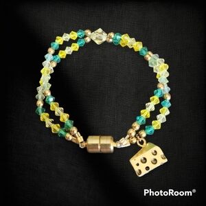 HANDMADE Crystal Green Bay Packers Cheese Charm Torsade Bracelet